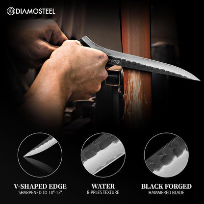 Santoku Knife - 7-Inch Professional Kitchen Knife - Hammered Black Oxide Blade Japanese 9CR18MOV High Carbon Stainless Steel Sharp Chef Knife - Ergonomic Pakkawood Handle with Present Box