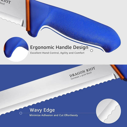DRAGON RIOT Carving Knife 10 Inch, Brisket Slicing Knife, Ultra Sharp Straight Edge Meat Knife, German 1.4116 Stainless Steel, Professional Slicer for Beef, Turkey & BBQ, Non-Slip Blue Handle