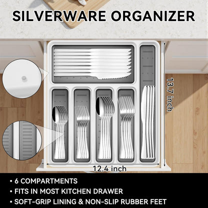 JUNLIN 49 Pieces Black Silverware Set with Steak Knives, Stainless Steel Silverware with Organizer Flatware Utensils Set for 8, Forks and Spoons Silverware Set Cutlery Set