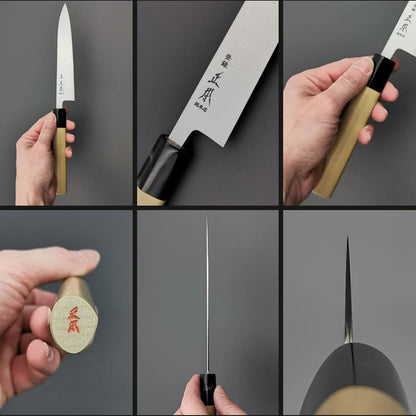 MASAMOTO KS Japanese Petty Knife with Sheath 6.5" (165mm) Made in JAPAN, Professional Kitchen Utility Knife for Fruit and Vegetable, Ultra Sharp Japanese Carbon Steel Blade, Wood Wa Handle