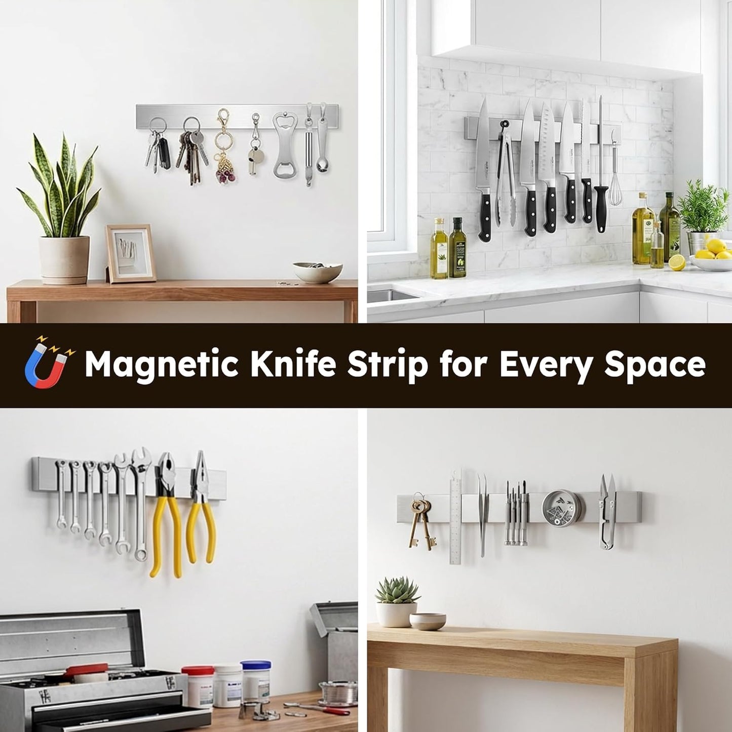 Magnetic Knife Holder for Wall, 18 Inch Magnetic Knife Strip for Refrigerator, Multipurpose Knife Rack & Kitchen Utensil Holder, Knife Block Alternative Metal Tool Organizer