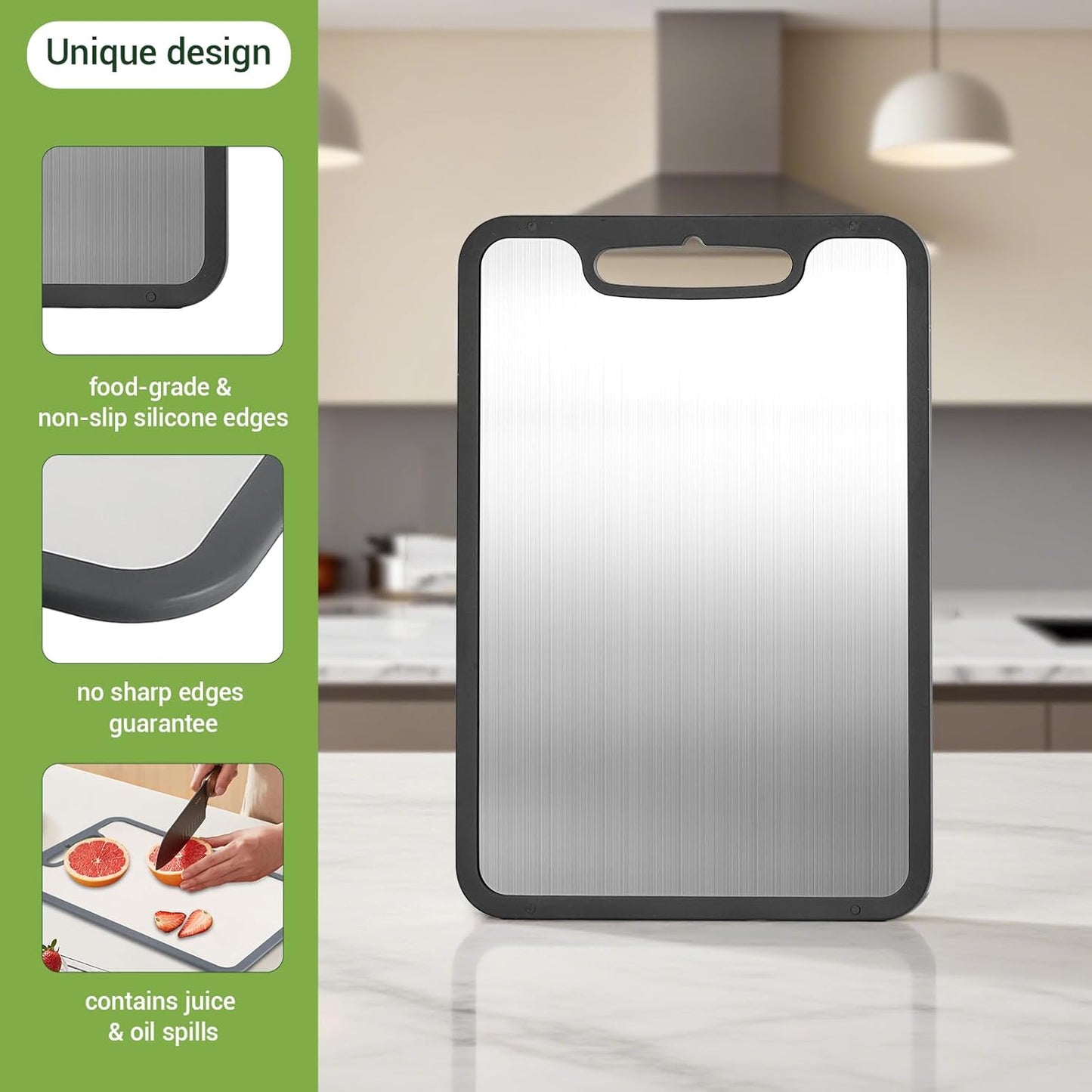 Titanium Cutting Board set of 3,Metal Cutting Boards for Kitchen,Stainless Steel Cutting Board, Chopping Boards for Kitchen and Camping,Silicone Edge for Non-Slip & Non-Cut 3Pcs(L+M+S)