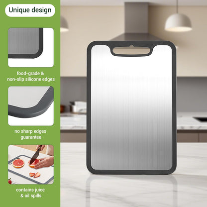 Titanium Cutting Board set of 3,Metal Cutting Boards for Kitchen,Stainless Steel Cutting Board, Chopping Boards for Kitchen and Camping,Silicone Edge for Non-Slip & Non-Cut 3Pcs(L+M+S)