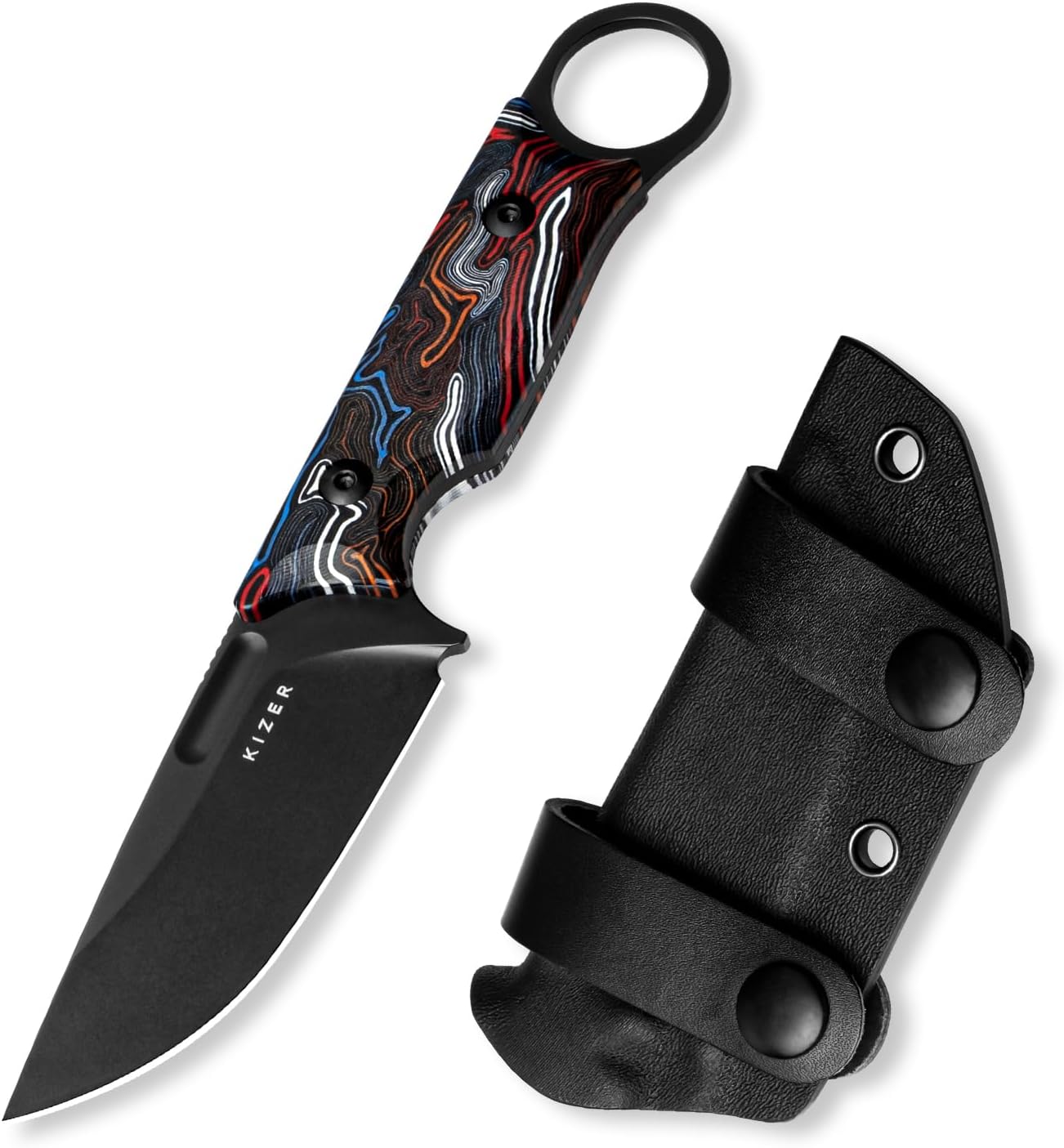 Kizer Cabox Fixed Blade Knife, 3.36" D2 Steel Fixed Blade Hunting Knife G10 Handle with Sheath, Survival Camping Knives 1048A3