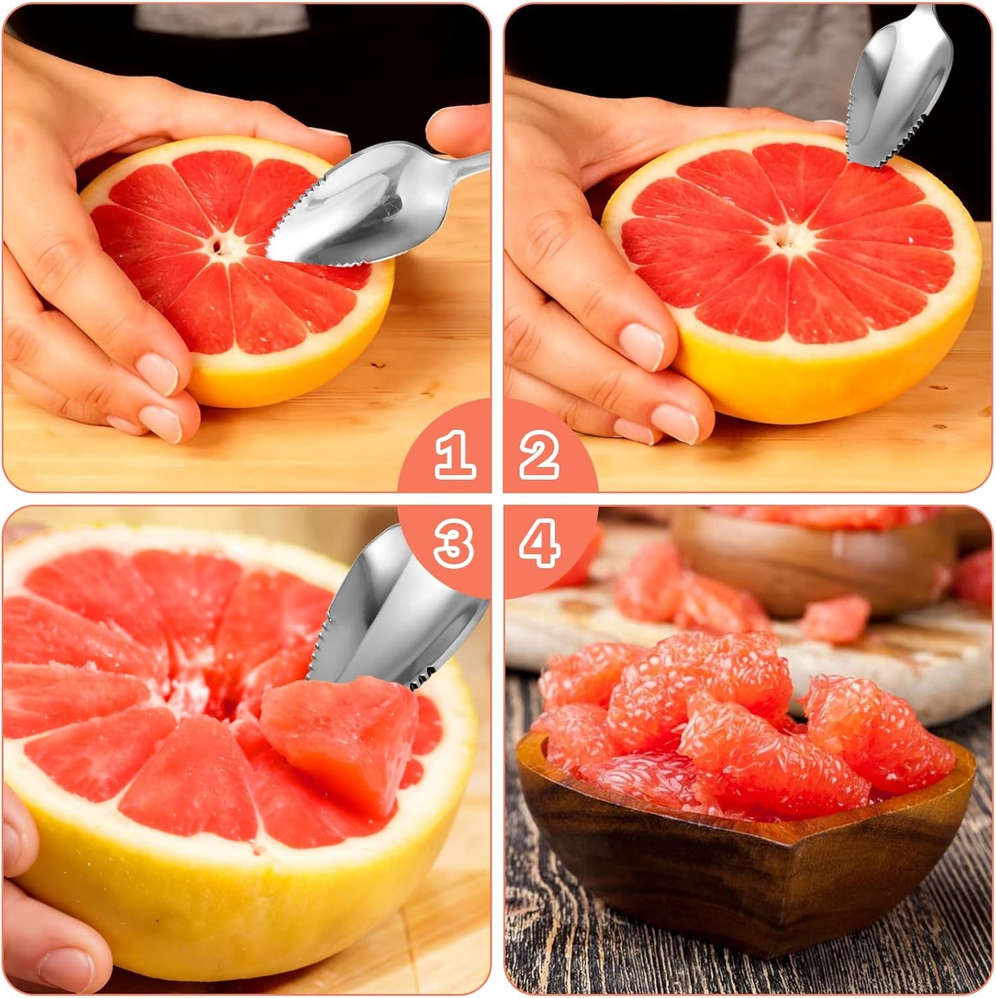 Grapefruit Knife 5 Pieces Set, 3 Stainless Steel Grapefruit Spoons & 2 Grapefruit Knives, Serrated Edge Utensils for Citrus Fruits (Silver)