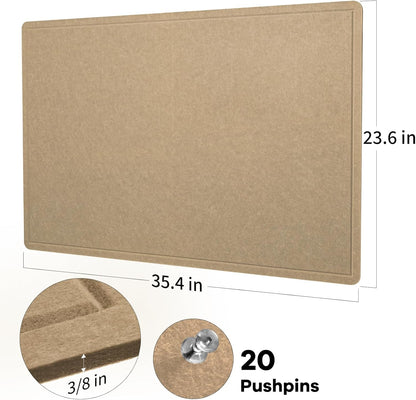 Lightomorrow Bulletin Board, 36 x 24 inches Felt Board - Decorative Pin Board, Cork Board Alternative for Wall, 3' x 2' Foldable Self-Adhesive Vision Board Prayer Board with 20 Pushpins - Black