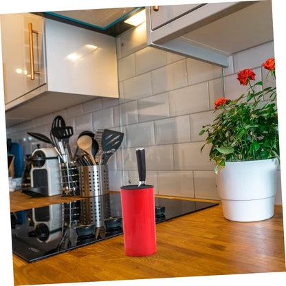 Garneck Universal Knife Block for the Kitchen - Metal Utensil Holder with Space for Kitchen Knives - Scissors and More - Practical Organiser for Drawer and Worktop - Red