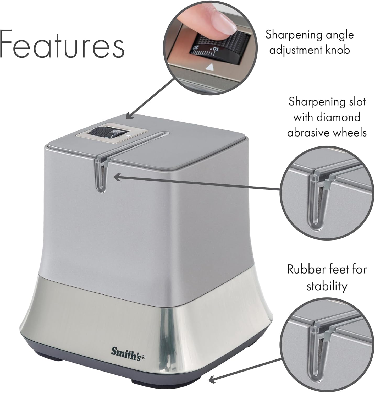 Smith’s 51111 Mesa Diamond Adjustable Electric Knife Sharpener – Black – Abrasive Sharpening Wheel + Blade Guides - Kitchen Gadgets – Quick Blade Sharpening – Compact Design – Straight Edge Blades