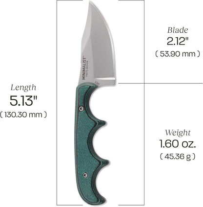 CRKT Minimalist Bowie Outdoor Survival Fixed Blade Knife with Sheath: Stainless Steel Plain Edge Blade, Micarta Handle, 2387