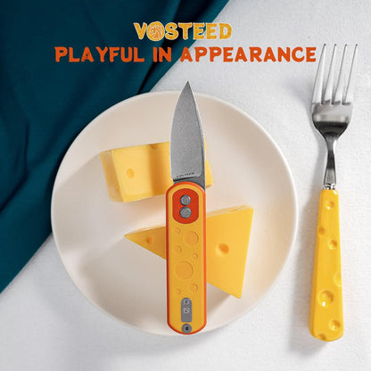 Vosteed CheesePirates® EDC Pocket Knife - Raccoon, 3.25" 14C28N Stonewash Blade - Top Liner Lock, Cheese Orb G10 Handle - A2932