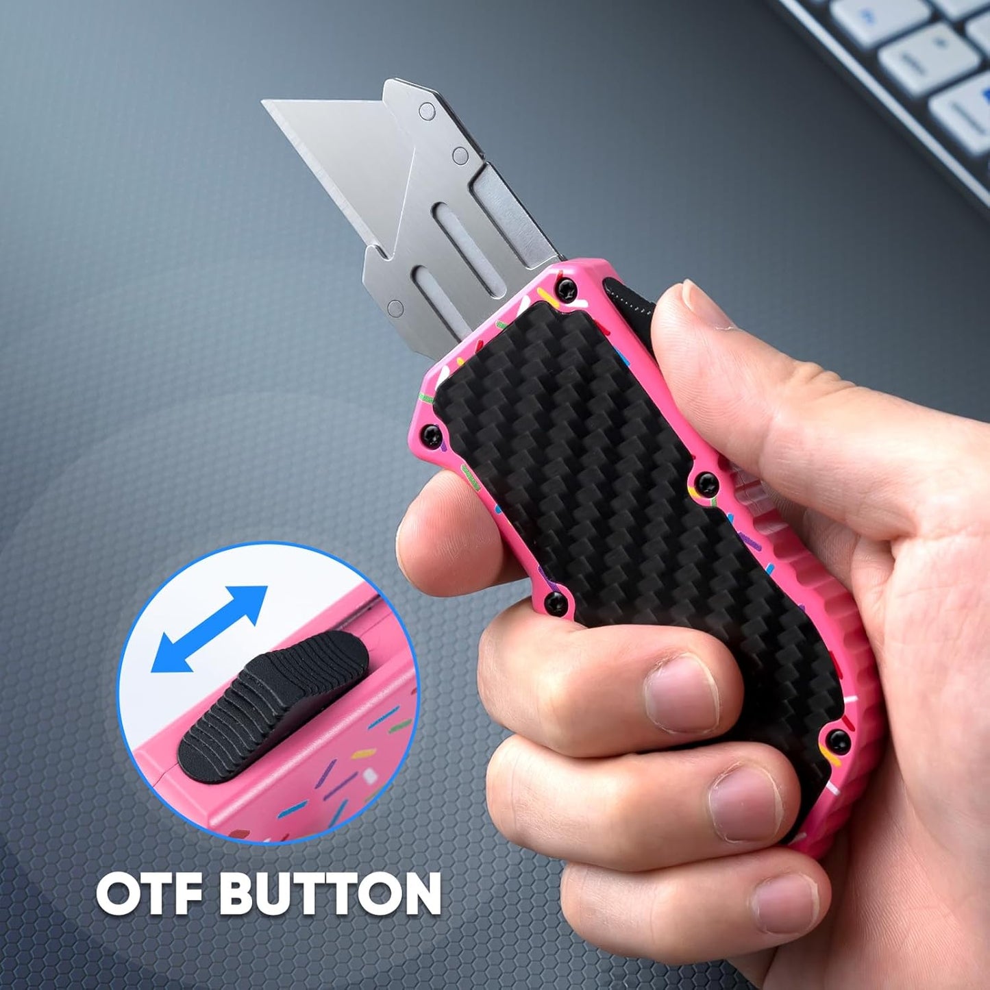 XXV Aluminum Alloy Utility Knife, Box Cutter,Cute Heavy Duty Pocket Knife, Safety Replaceable Blade EDC Razor Knives with 10Pcs Replaced Blades,Black