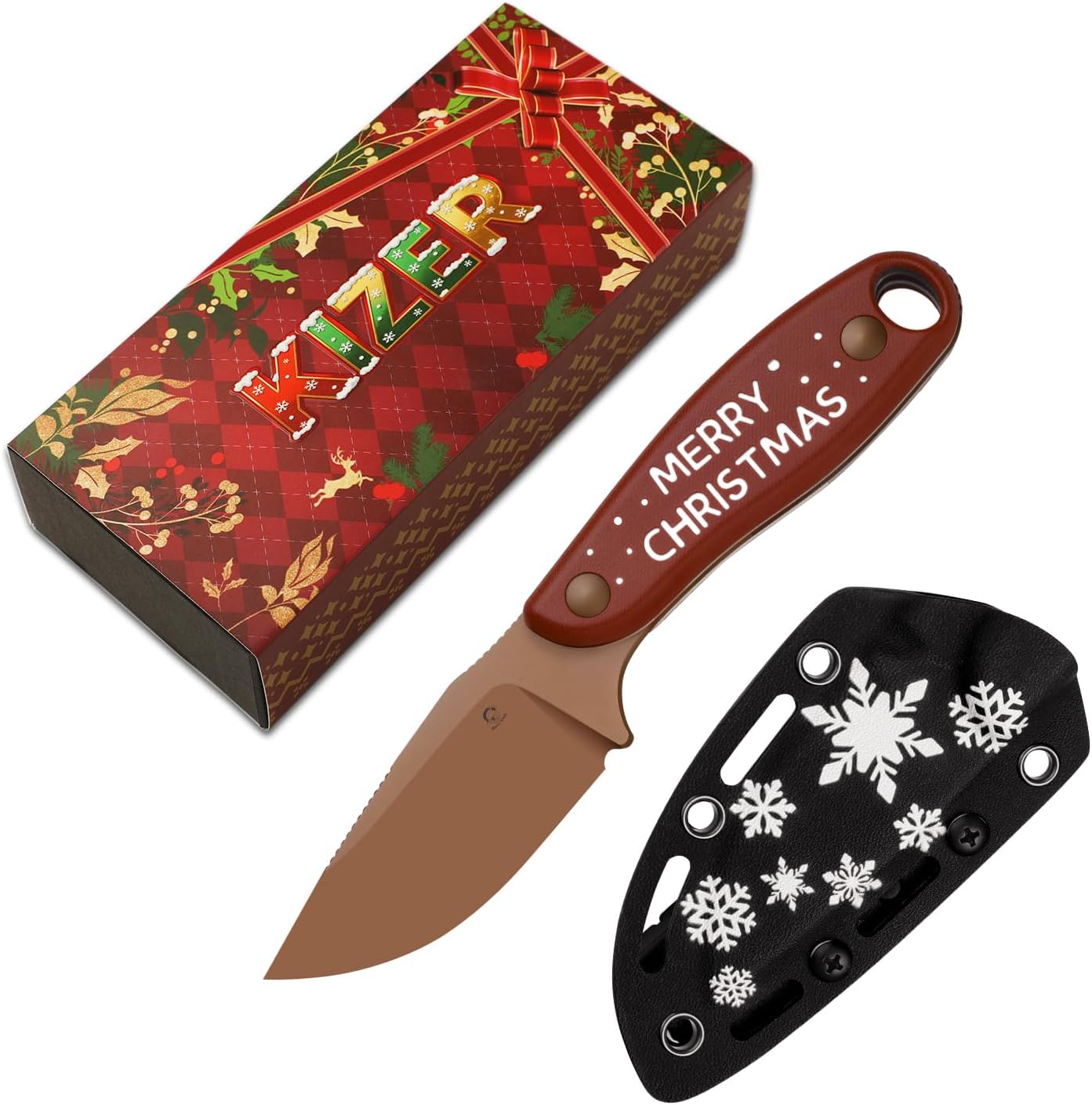 Kizer Hare Fixed Blade Knife with Sheath, 3.14" D2 Steel Blade EDC Hunting Knife with Burlap Micarta and Black G10 Handle, Small Survival Knives, Outdoor Camping Knives for Men Women 1077M3