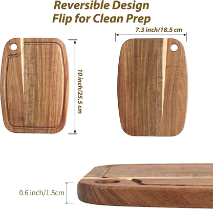 Donxote Small Cutting Board Set of 2 - Compact with Juice Groove for Fruits, Vegetables, Cheese & Sandwiches, Lightweight & Non-Toxic Mini Boards for Charcuterie, Camping & Kitchen