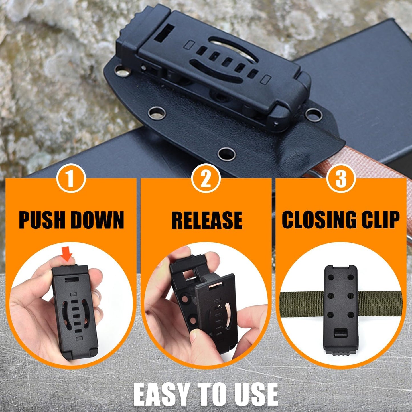 4-Pack Knife Belt Clip Holster Tactical Belt Buckle Kydex Belt Clip Universal Utility EDC Clip Camping Mag Pouches Sheath Tool with Hardware, Knife Clip Black