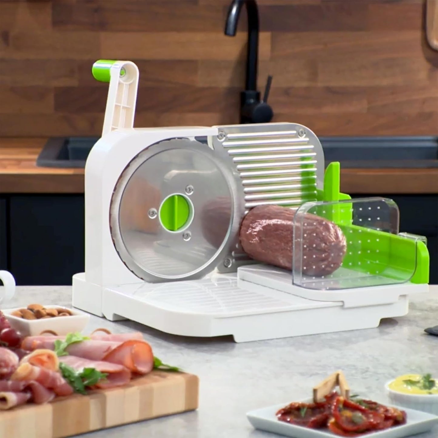 Starfrit Deli Slicer, Slices Meat, Cheese, Bread, 6.5" Stainless Steel Blade, Adjustable Thickness Knob, Nestable for Easy Storage, 2-in-1 Fruit and Vegetable