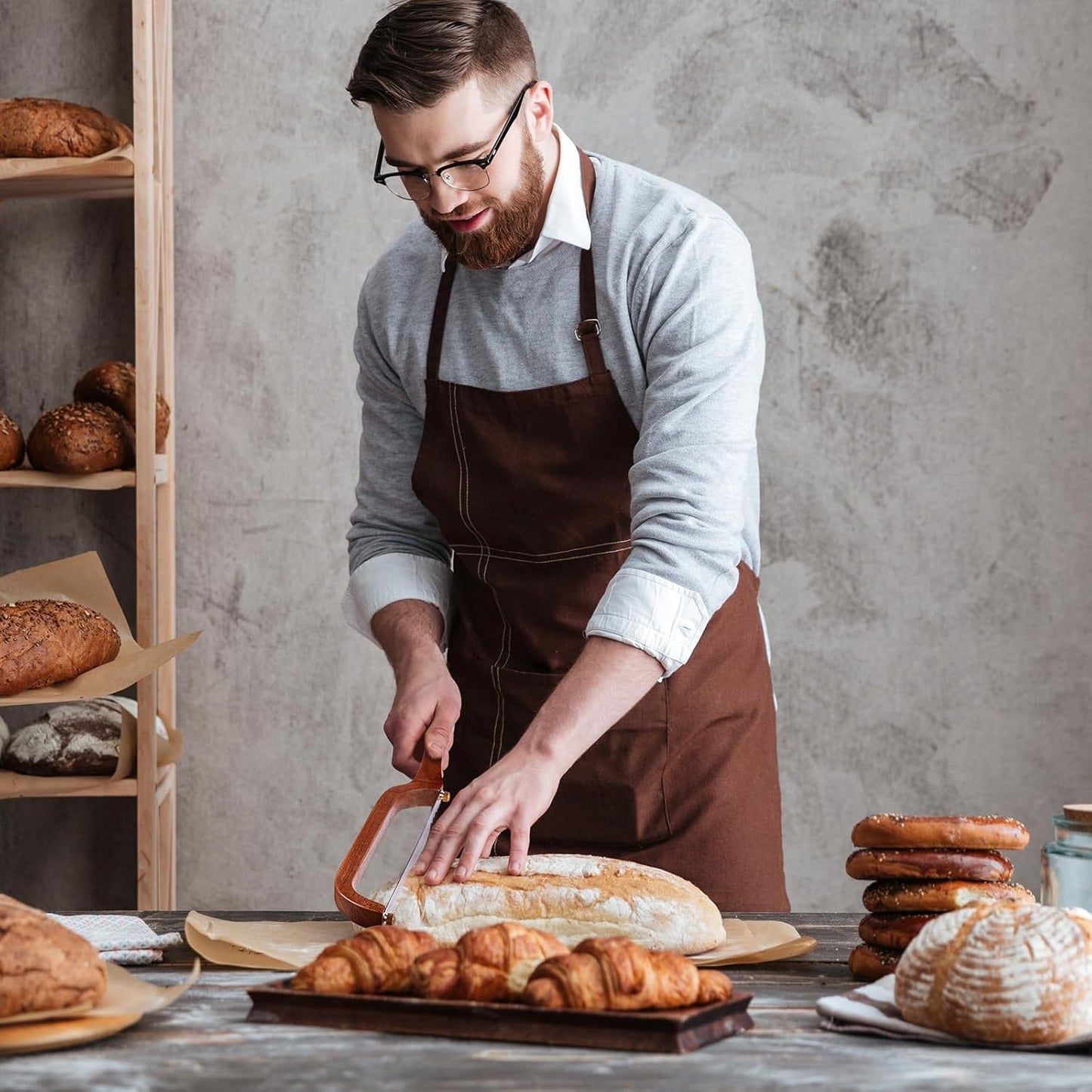 NANYI Sourdough for Even Slicing – Bow Bread Knife with Wooden Handle, Bread Cutter for Homemade Sourdough Loaves, Precision Bread Saw for Artisan and Homemade Bread (right hand)