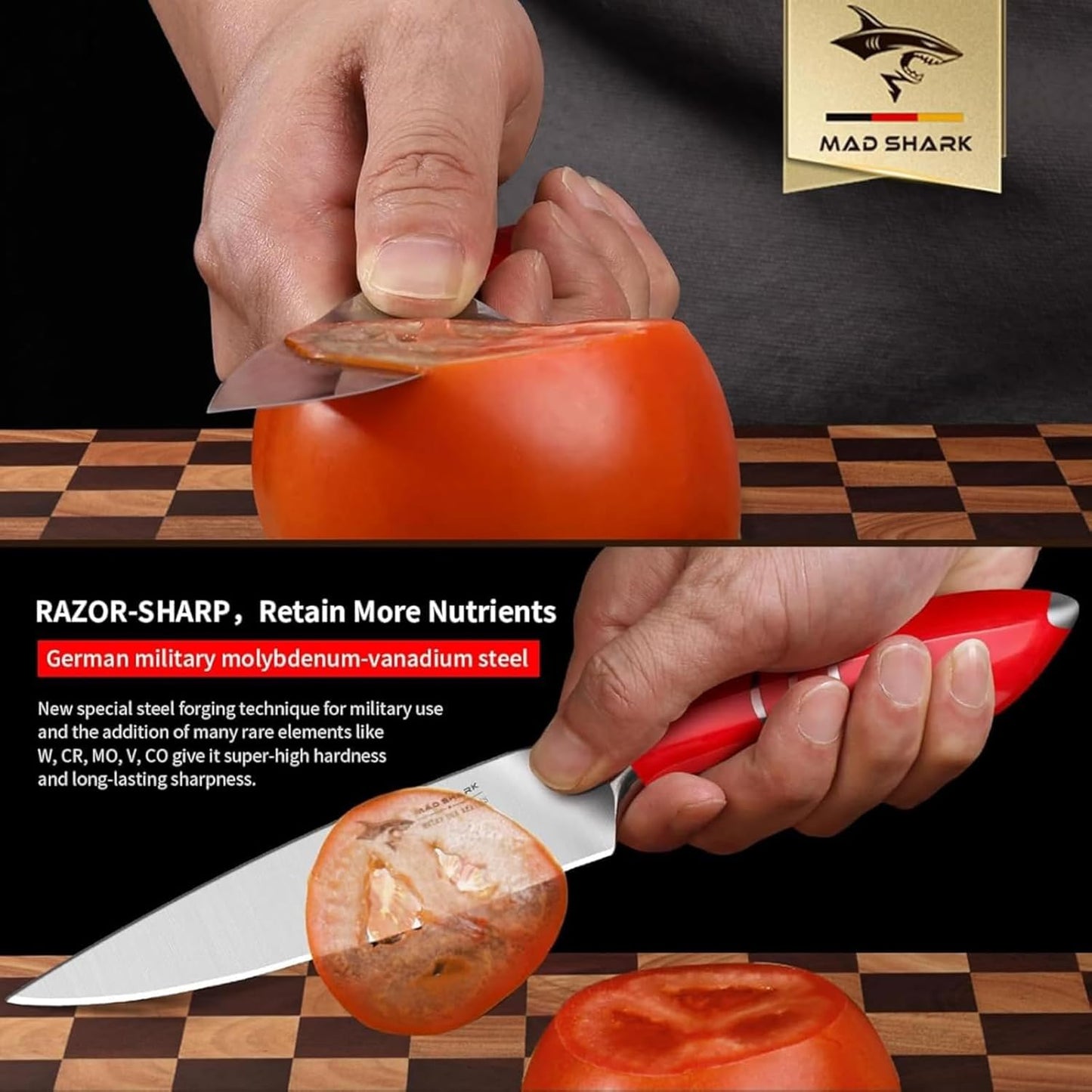MAD SHARK 5 Inch Ultra Sharp Paring Knife, German Stainless Steel, Ergonomic Handle Design, Chopping Knife for Precise Cutting, Peeling, Slicing