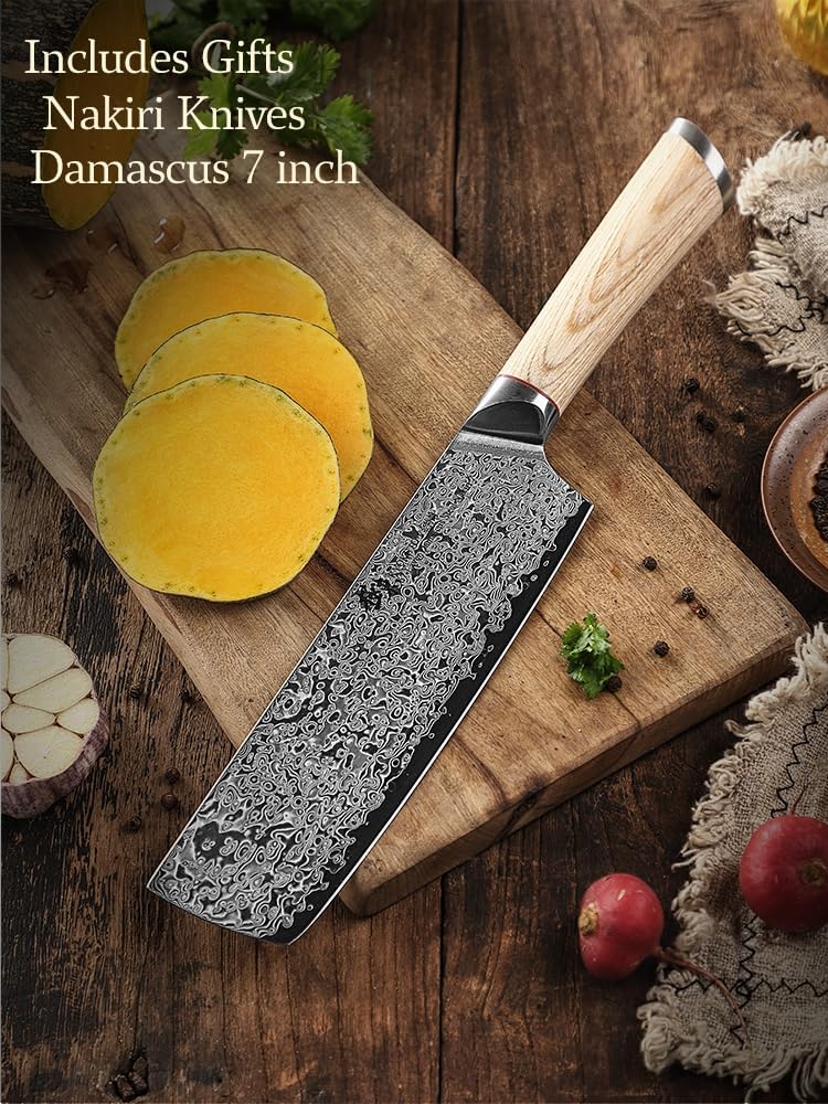 DONGSUN 8 Inch Damascus Chef Knife with North American Black Walnut Sheath, 67-Layer VG10 Forged Steel Japanese Gyuto, Professional Durable Sharpness