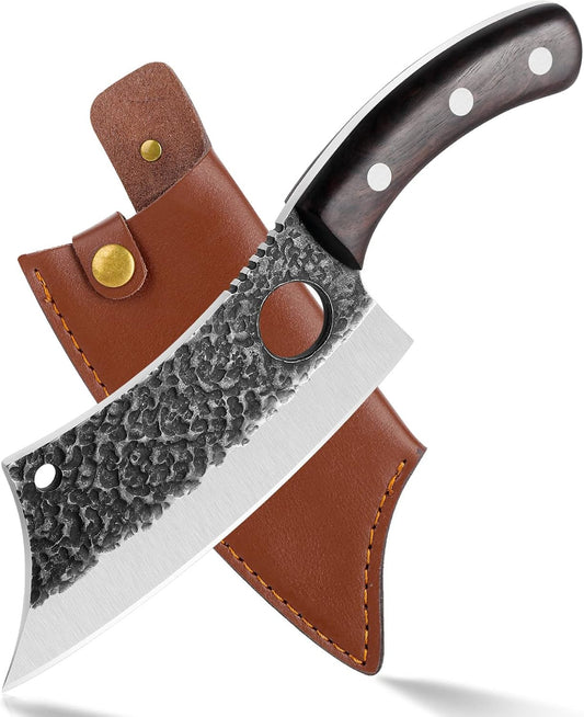 DRAGON RIOT Professional Butcher Knife Set for Meat Processing, 3Pcs High Carbon Steel Hand Forged Serbian Cleaver Chef Knife Set with Ergonomic Handles for Kitchen Outdoor Cooking