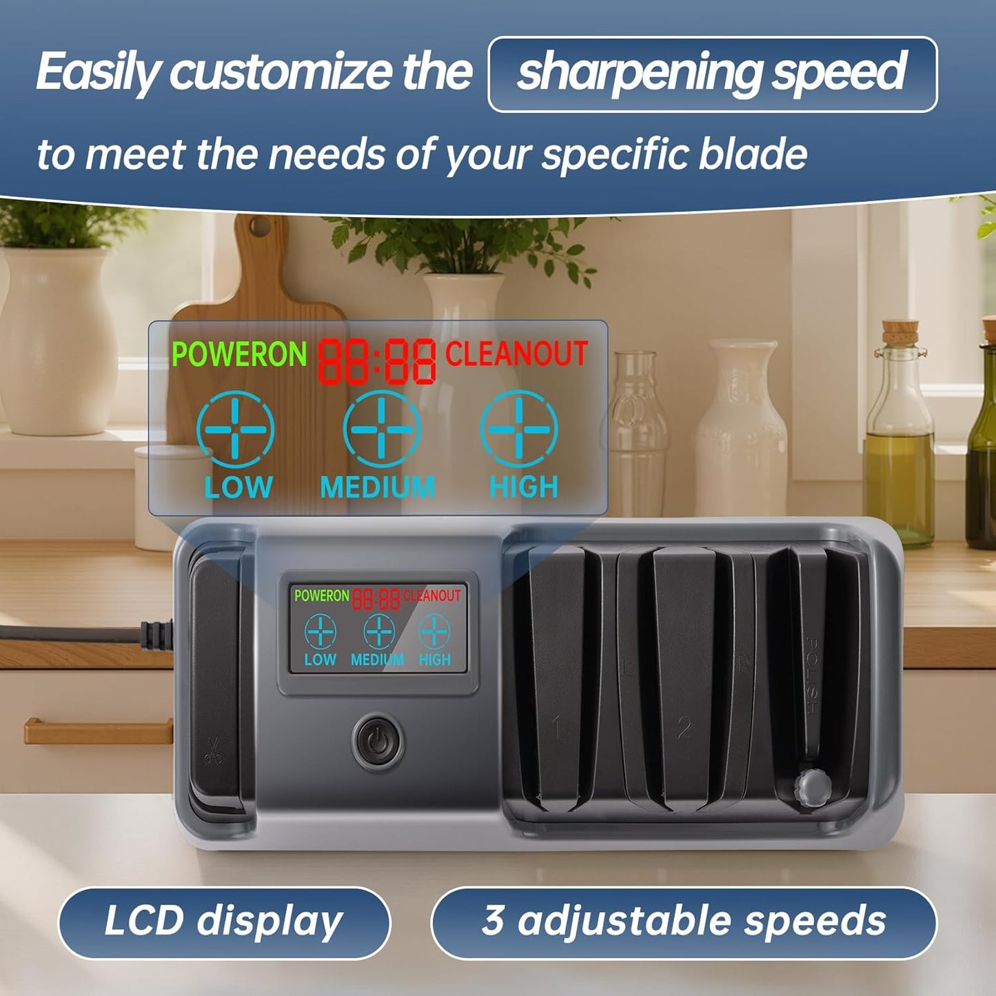 𝑼𝒑𝒈𝒓𝒂𝒅𝒆𝒅 5 in 1 Electric Knife and Scissor Sharpener, Electric Knife Sharpeners for Kitchen Knives, 3 Speeds Fast Knives Sharpening, Diamond Abrasives & LCD Display