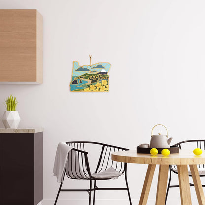 Totally Bamboo North Carolina State Shaped Cutting Board and Charcuterie Serving Platter with Artwork by Summer Stokes, Includes Hang Tie for Wall Display 18" x 8" x 5/8" - Colors B