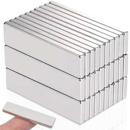 30Pcs Super Strong Neodymium Bar Magnets, N52 Heavy Duty Magnet with Adhesive Backing, Waterproof Small Rare Earth Magnets for Crafts, Strips Magnet for Fridge, Building, Office, 58x10x2 mm