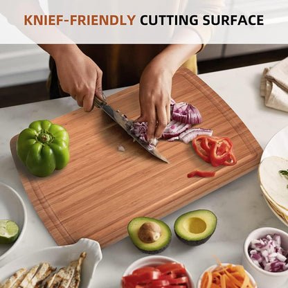Extra Large Bamboo Wood Cutting Board, 24 x 18 Inch Kitchen Wooden Chopping Board with Juice Groove, Reversible Butcher Block Cutting Board for Meat, Turkey Carving