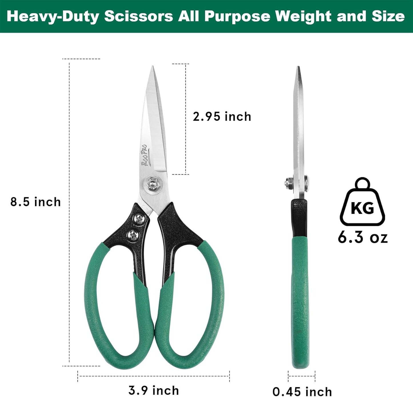Heavy Duty Scissors All Purpose, 8.5 inch Stainless Steel Utility Sharp Shears, Aluminum Alloy Handle for Cutting Cardboard,Carpet,Fabric,Leather,Rope,Rubber,Plastic and Kitchen or Workshop Use