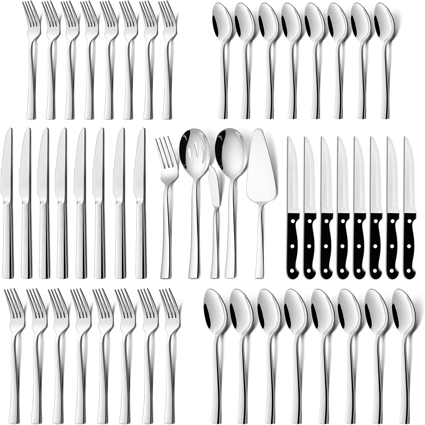77-Piece Silverware Set with Steak Knives, Solid Stainless Steel Flatware Utensils, Modern Elegant Cutlery Tableware Set, Attach Serving Set, Mirror Polished, Dishwasher Safe-Service for 12