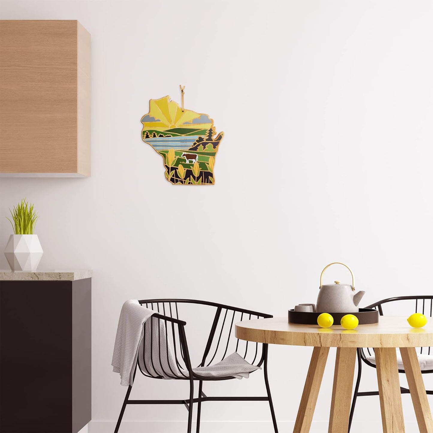 Totally Bamboo North Carolina State Shaped Cutting Board and Charcuterie Serving Platter with Artwork by Summer Stokes, Includes Hang Tie for Wall Display 18" x 8" x 5/8" - Colors B