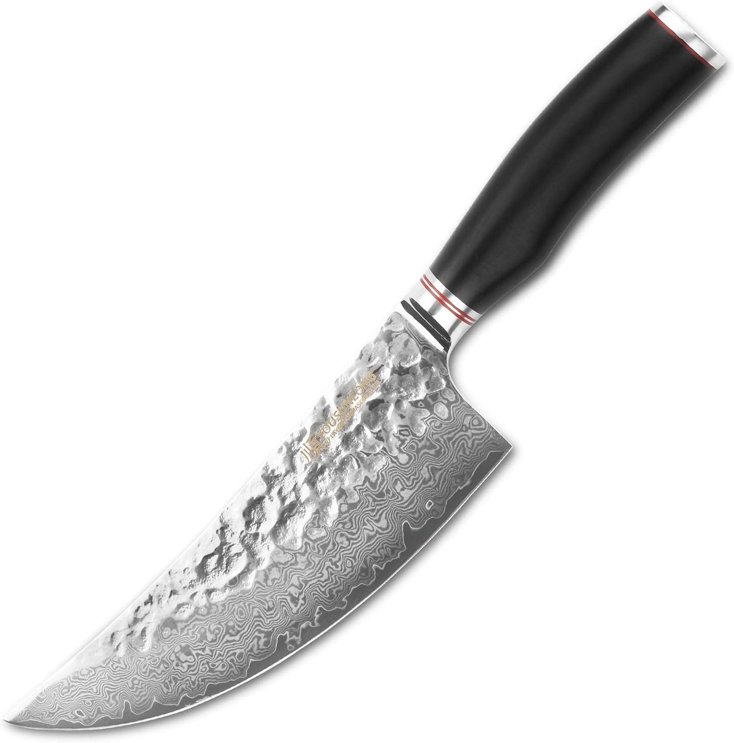 YOUSUNLONG Butcher Cleaver Knife 8 Inch - Meat Cleavers Japanese Hammered Damascus Stainless Steel Natural Leadwood Handle with Leather Sheath