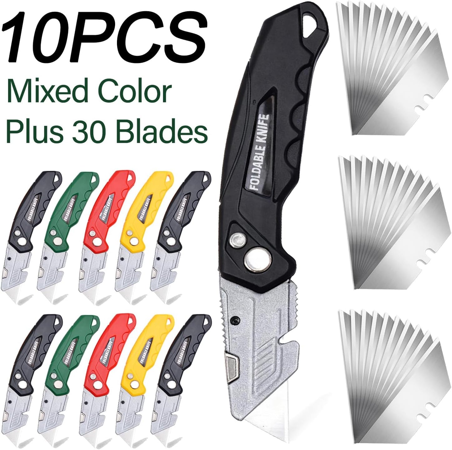 10Pcs Folding utility Knives & 30Pcs Blades Set for Crafts, Heavy Duty Retractable Box Cutters, Exacto Knife, Paper Cutter (Heavy Utility Knife)