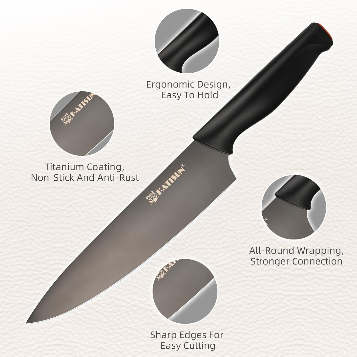 Kitchen Knife Set,14-Piece Knife Set With Block Wooden, Self Sharpening For Chef Knife Set, High Carbon German Stainless Steel Hammered Collection Knife Block Set, Dishwasher Safe Cutlery, Cream