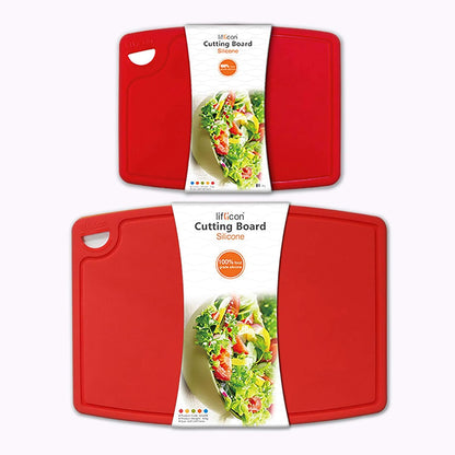 Liflicon Silicone Thick Cutting Boards Mats Set of 3 Foldable & Flexible Design Juice Grooves Easy Grip Handle Dishwasher Safe for Kitchen,BPA free Silicone Cutting Board-Green