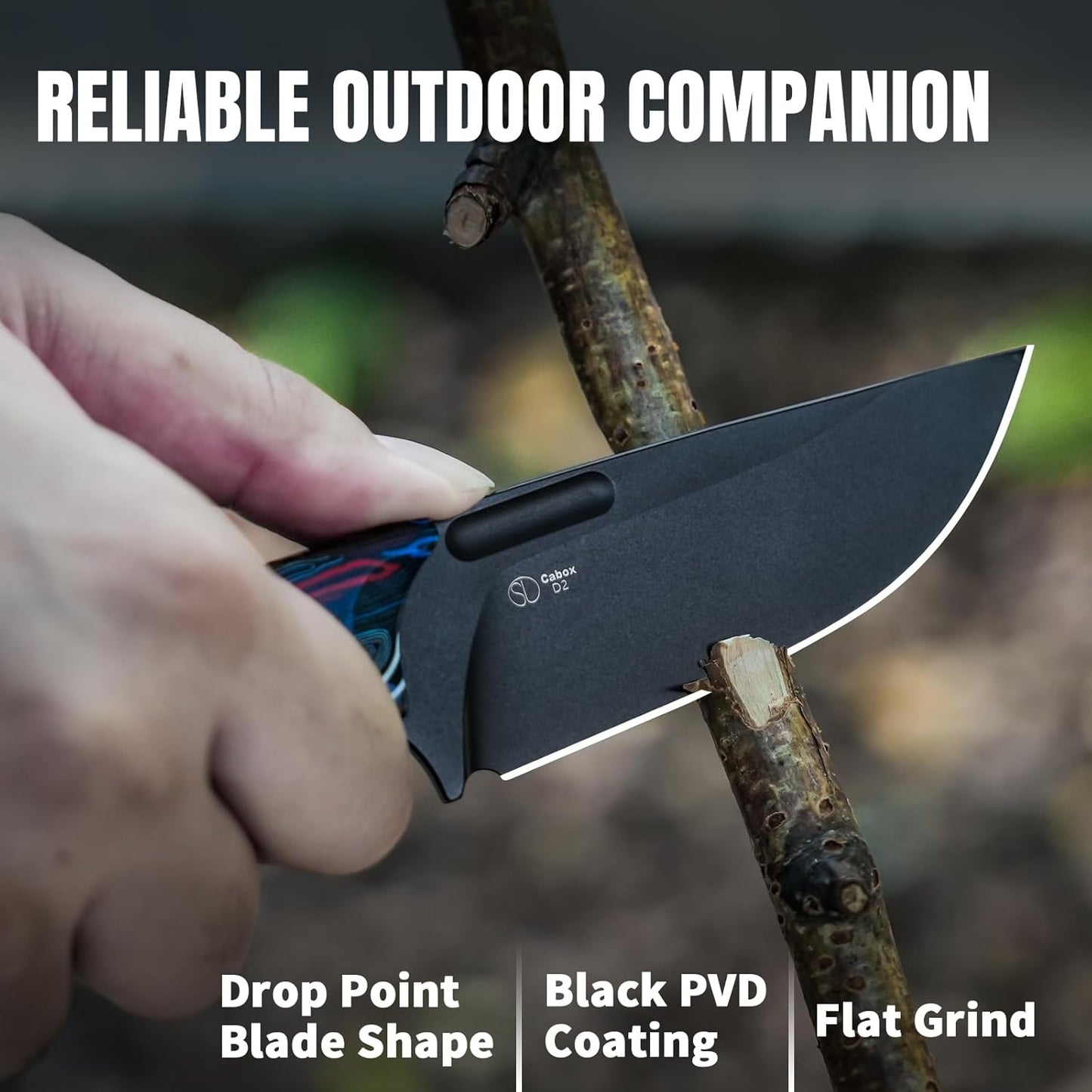 Kizer Cabox Fixed Blade Knife, 3.36" D2 Steel Fixed Blade Hunting Knife G10 Handle with Sheath, Survival Camping Knives 1048A3