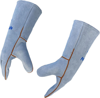 Welding Gloves 14 Inches, Heat Resistant 932℉ Leather Welding Gloves for MIG, TIG, Stick, Long Sleeve Grill Gloves for Welding, Fireplace, BBQ, Oven, Furnace, Wood Stove, Animal Handling