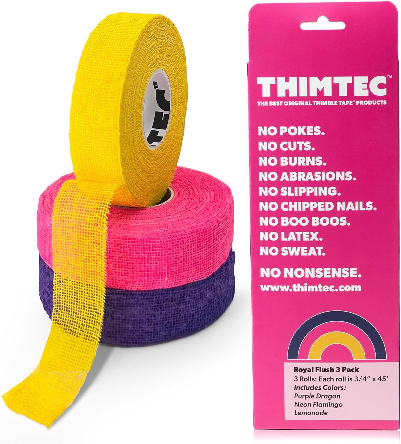 THIMTEC - The Original Thimble Tape for Hand Sewing - Fully Adjustable Nail & Finger Protector - A Smarter Alternative to Classic Knitting Thimbles - Multicolor, 3-Pack