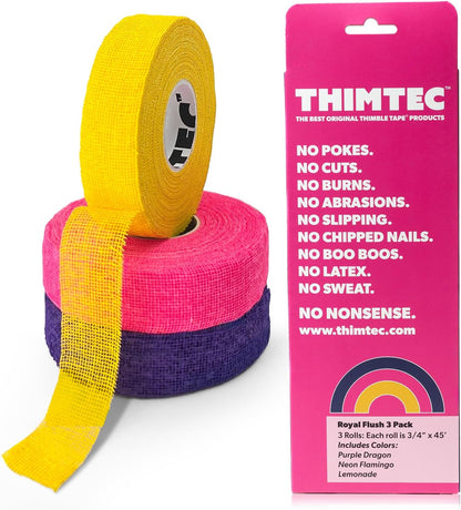 THIMTEC - The Original Thimble Tape for Hand Sewing - Fully Adjustable Nail & Finger Protector - A Smarter Alternative to Classic Knitting Thimbles - Multicolor, 3-Pack