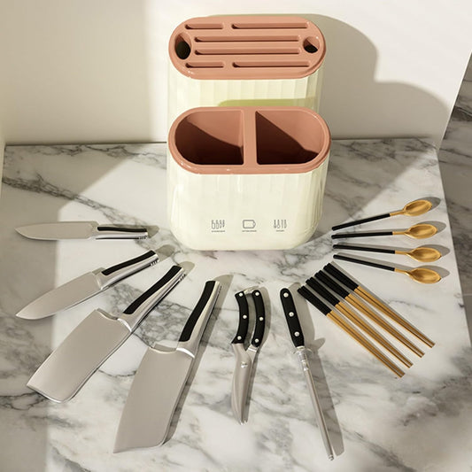 Yimerlen Universal Knife Block, Stainless Steel Universal Knife Holder Block Without Knives, Modern Kitchen Knife Storage Organizer for Countertop (Beige)