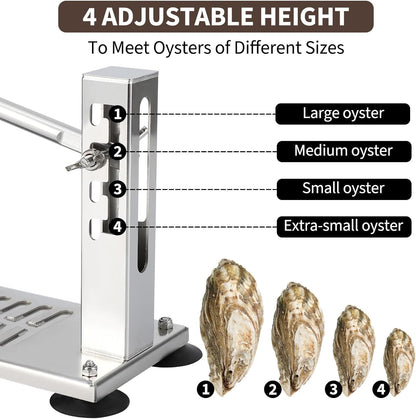Oyster Opener Machine, Stainless Steel Oyster Shucker Tool with 5 Adjustable Heights, Oyster Clam Opener Tool Set Including Knife, Glove & G-Clip, Shucking Tool Kit for Hotel Buffet and Home