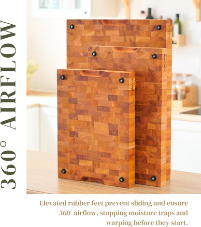 SHUMARU Mahogany End Grain Cutting Board, 17×13×1.6 in – Handmade Butcher Block, Knife-Friendly, Juice Groove, Non-Slip Feet