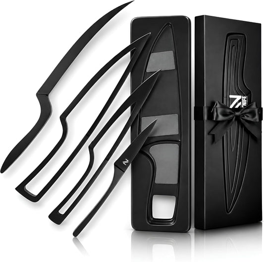 NestKnife Magnetic Kitchen Knife Set - 4 Piece VG10 High Carbon Stainless Steel Kitchen Knives with Patented Space-Saving Nesting Design & Magnetic Block - Ultra Sharp Professional Chef Knife Set