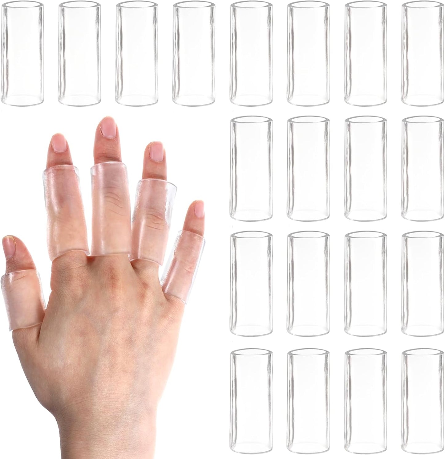20 Pcs Silicone Finger Protectors, Crochet Finger Guard for Writing & Pain, Elastic Silicone Sleeves for Cracked Fingers, Reusable & Breathable (Transparent)