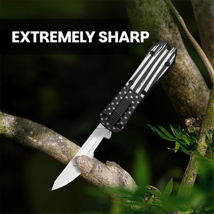 Automatic Utility Knife,All Metal Construction Carbon Stainless Steel Blade,Box Cutter Quick Change Retractable,EDC Push Button with Clip,10PCS #23 Blades Replacement,Stars&Stripes