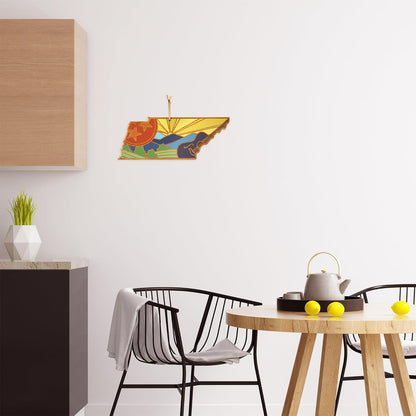 Totally Bamboo North Carolina State Shaped Cutting Board and Charcuterie Serving Platter with Artwork by Summer Stokes, Includes Hang Tie for Wall Display 18" x 8" x 5/8" - Colors A