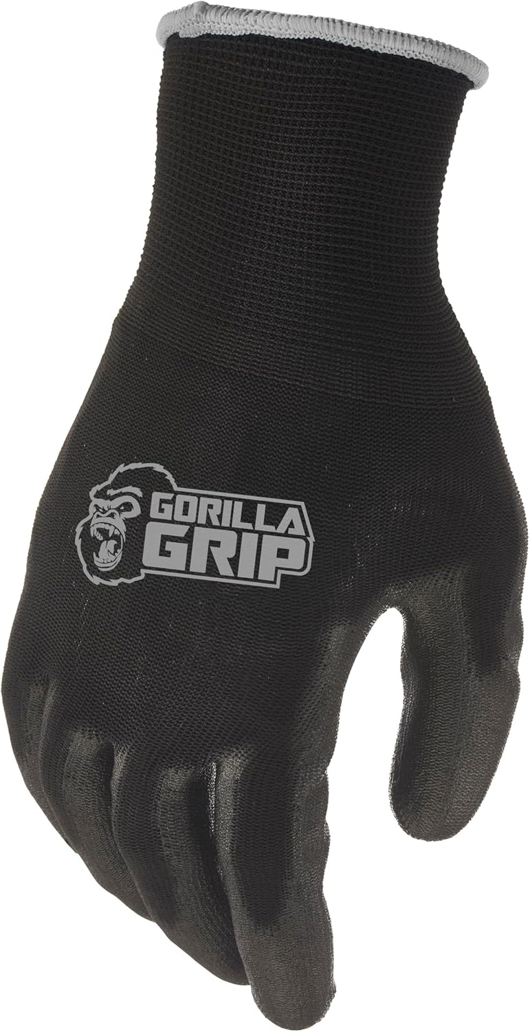 Gorilla Grip Work Gloves, Never Slip Maximum Grip All-Purpose, Gloves for Men, Superior in Wet, Dry, Oily Conditions, Polymer Palm, Medium Size, 5 Pairs, Black/Blue | 25041-25