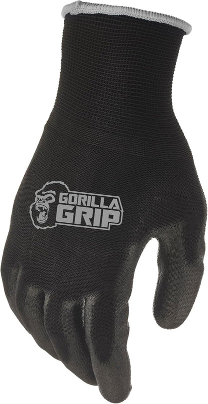 Gorilla Grip Work Gloves, Never Slip Maximum Grip All-Purpose, Gloves for Men, Superior in Wet, Dry, Oily Conditions, Polymer Palm, Medium Size, 5 Pairs, Black/Blue | 25041-25