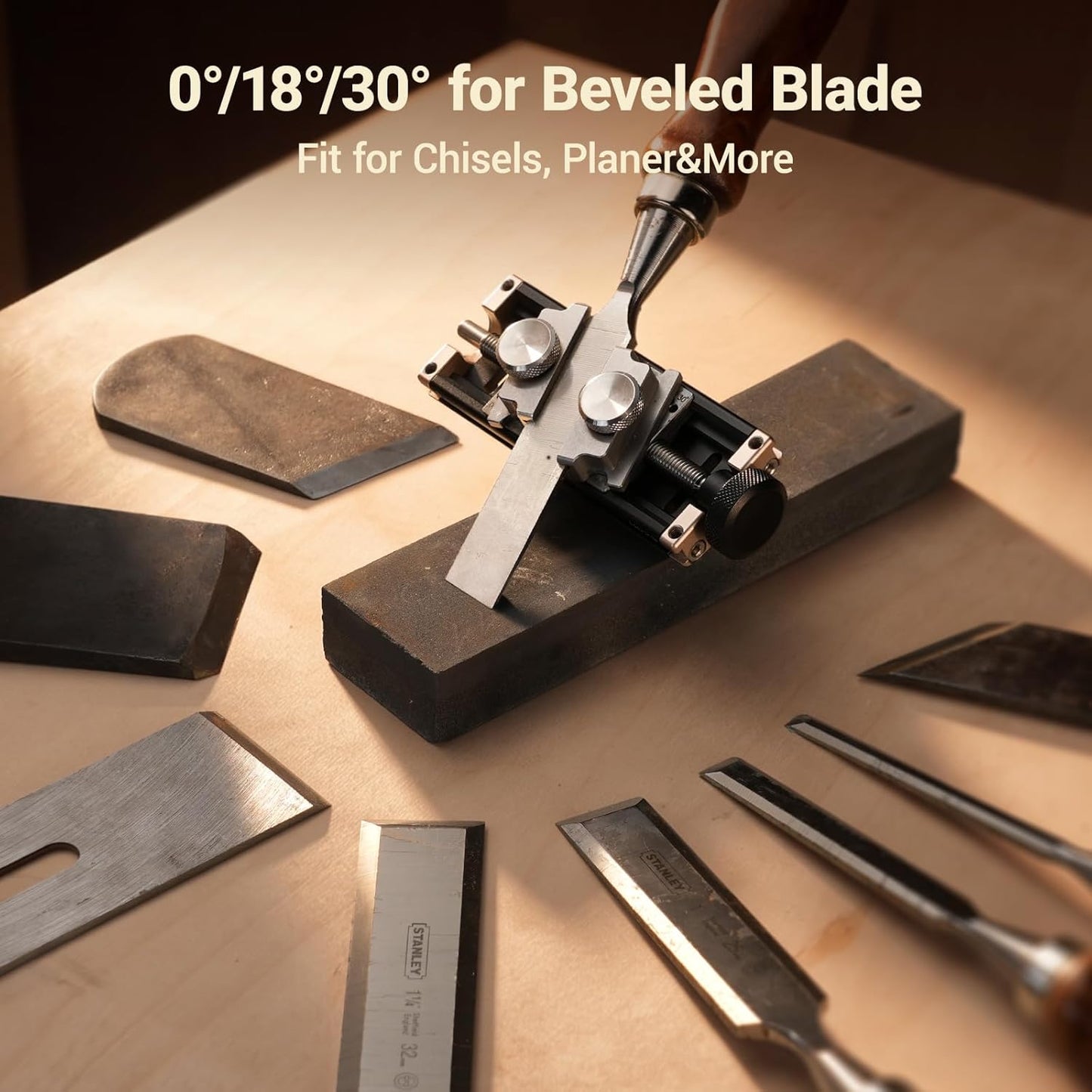 HONGDUI Chisel Sharpening Kit with Honing Guide, Sharpening Angle Fixture & Angle Gauge 15°-47°, Sharpener for 0.1"-3.2" Chisels, Planes, Woodworking Tool