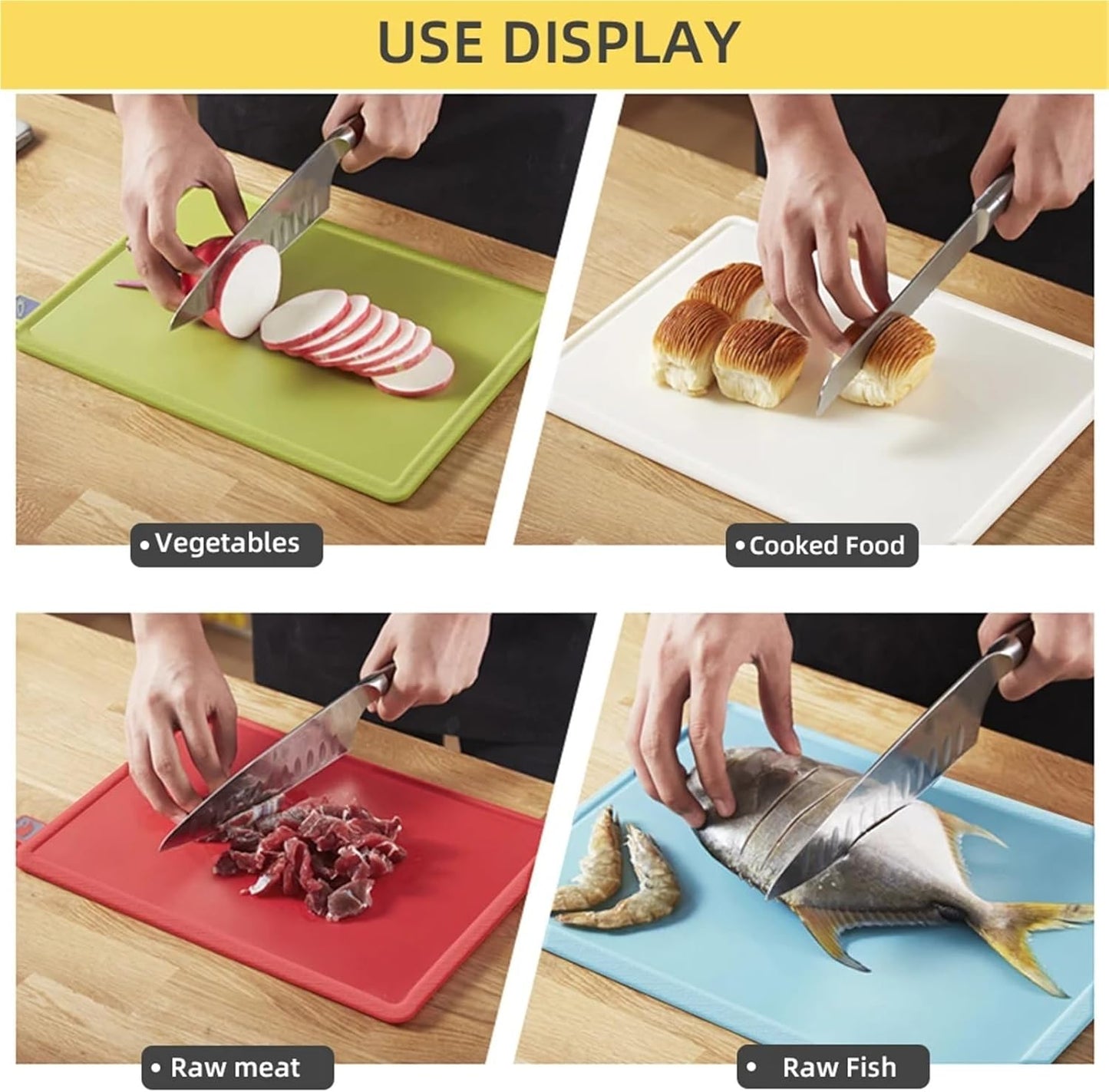 4-Piece Plastic Cutting Board Set with Holder for Kitchen, Dishwasher Safe (Christmas Theme)