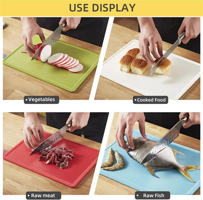 4-Piece Plastic Cutting Board Set with Holder for Kitchen, Dishwasher Safe (Christmas Theme)